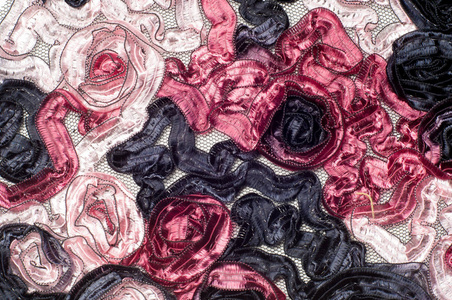 红白黑纹理背景图案.布花边, 绣花编织, 红白黑花照片