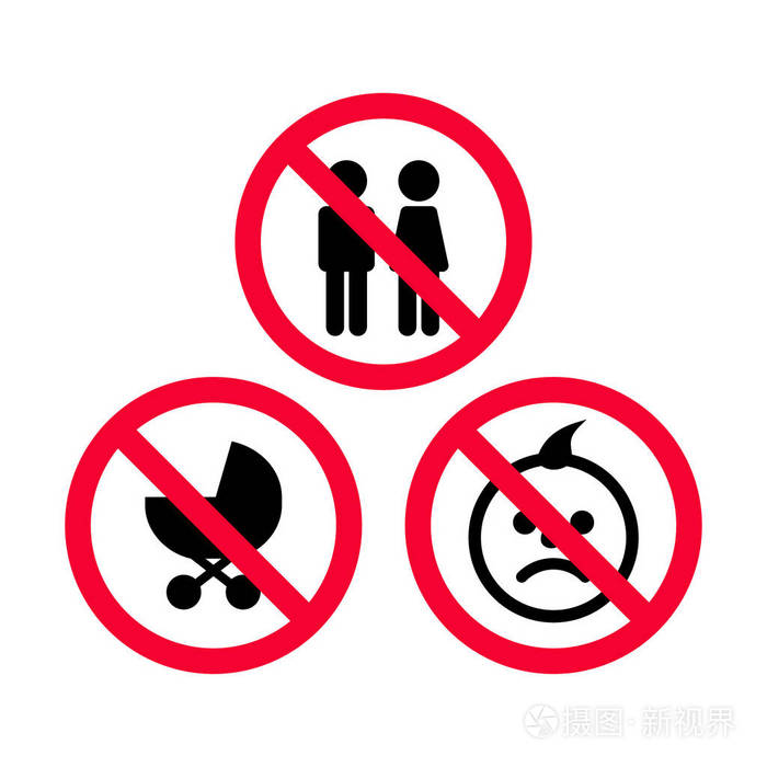 没有孩子没有婴儿推车没有婴儿红色禁止标志不允许儿童签名