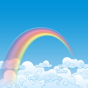 缤纷的彩虹与云，矢量图
