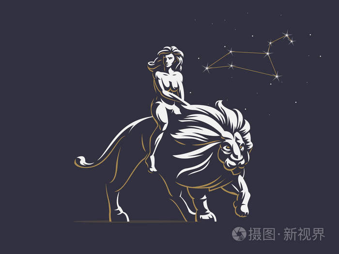星座狮子座的标志 一个女人在骑狮子 矢量插图插画 正版商用图片05sqtg 摄图新视界