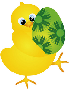 小鸡携带复活节彩蛋图