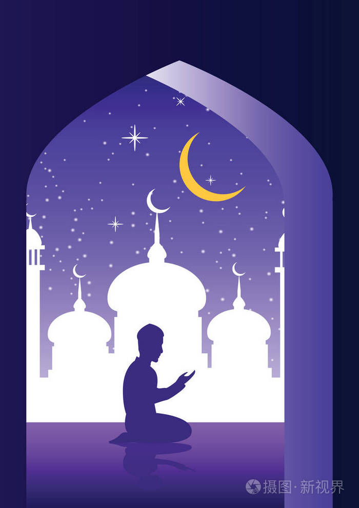 穆斯林在清真寺祈祷, 剪影设计