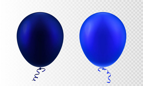 股票矢量插画逼真的3d 充气空气飞集气球彩色磨砂光和深蓝色隔离透明格子背景。派对气球明信片设计元素。Eps10