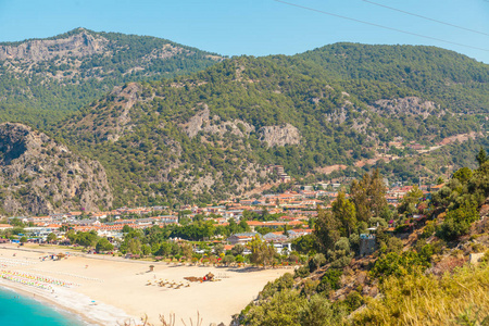 全景 Belcekiz 海滩。Oludeniz, 蓝色泻湖