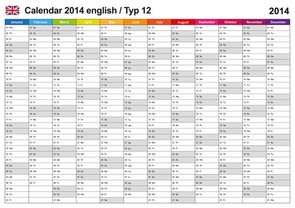 日历 2014年英语类型 12