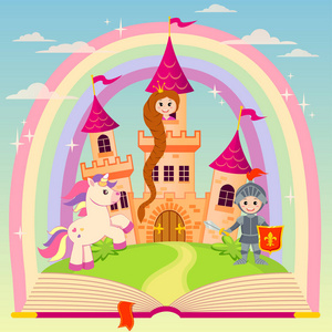 童话书与城堡, 公主, 骑士, 独角兽和彩虹