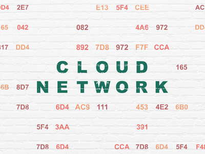 云计算概念 云网络上的背景墙上
