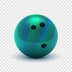矢量插画逼真3d 条纹绿色蓝保龄球球。在透明格子背景上隔离。设计元素。Eps10
