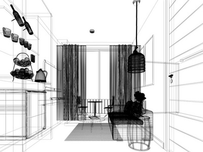 室内生活 room,3d 渲染的素描设计