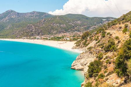 全景 Belcekiz 海滩。Oludeniz, 蓝色泻湖