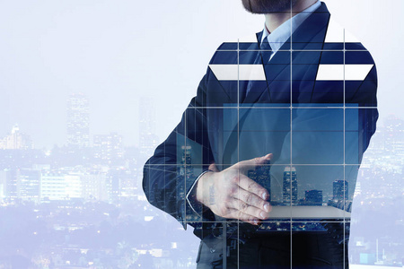 就业和工作理念.双重曝光照片