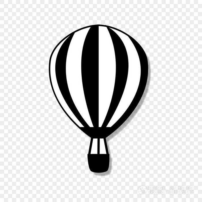 矢量黑白单色剪影在透明背景上隔离的空中气球前视图图标的图示
