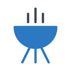 白色背景下的蓝色和灰色颜色的烧烤平面图标