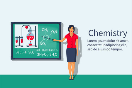 化学老师用指针站立在黑板前面