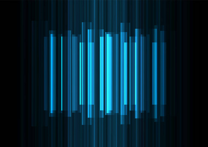 蓝色频率条重叠在黑暗背景, 条纹层背景, 技术模板, 向量例证