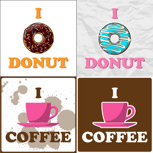 向量组的杯咖啡和甜甜圈的插图