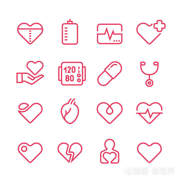 心脏病医学向量线图标.心脏病和心脏疾病矢量符号