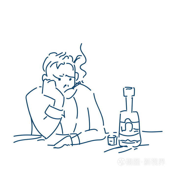 酗酒强调商人吸烟酗酒企业倒闭与失业问题概念素描涂鸦