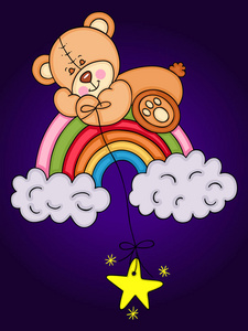 泰迪熊睡在彩虹上