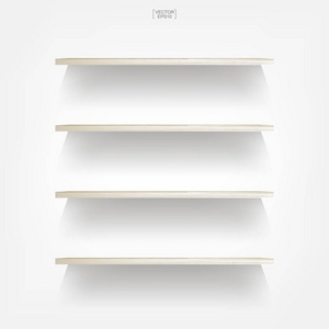 白色背景的空木架子与柔和的阴影。3d. 白色墙壁上的空木架子。矢量插图