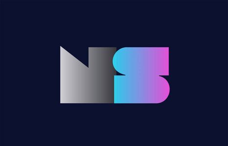 首字母字母 ns n s 标志组合在粉红色的蓝色和灰色