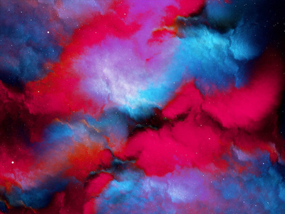 彩色红蓝动感星云分形, 计算机生成抽象背景, 3d 渲染