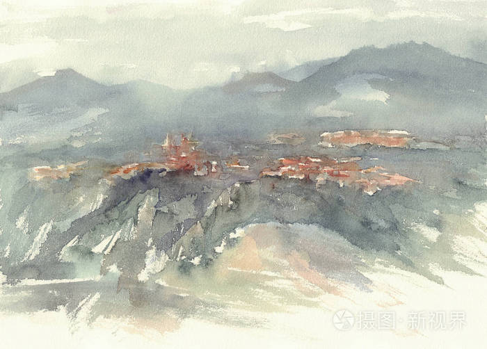 山水水彩背景 手绘素描照片 正版商用图片05u374 摄图新视界