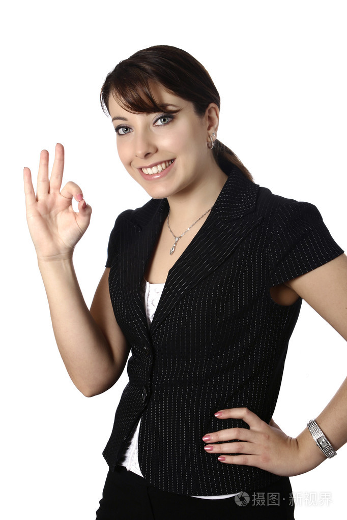 美丽的白种人女商人ok手势