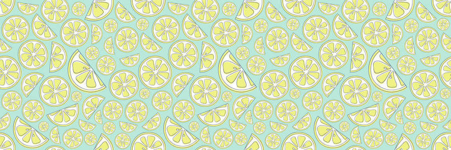 夏季柔和的彩色无缝纹理与可爱的手绘制柠檬.向量照片