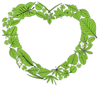 绿色叶子心脏框架, 媒介, 例证, 环境概念