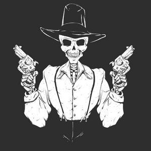 头骨歹徒黑帮头骨-冷酷的死神卡通-黑白相间照片