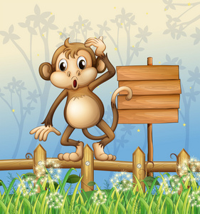 猴子站在栅栏旁边一个空局