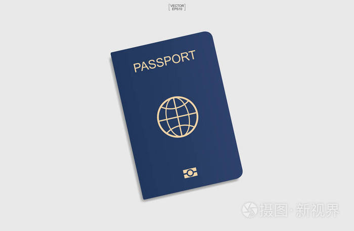 蓝色护照背景白色背景。矢量插图