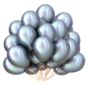 派对气球束白银。氦气球生日装饰光泽的金属美丽。假日, 周年纪念, 狂欢节庆祝标志。3d 插图