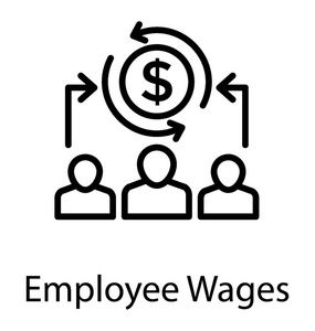 一组员工以美元硬币和箭头符号显示, 这是员工工资图标