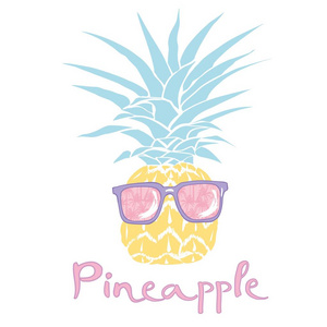 菠萝带眼镜热带, 矢量, 插图, 设计, 异国情调, 食品, 水果