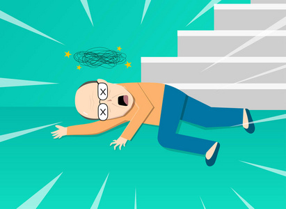 攻击的梯子昏倒后从楼梯上掉下的老头, 向量 ar照片