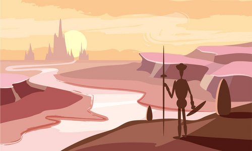 梦幻山水峡谷, 地平线, 空间, 性格与武器, 卡通梦幻游戏设计, 矢量