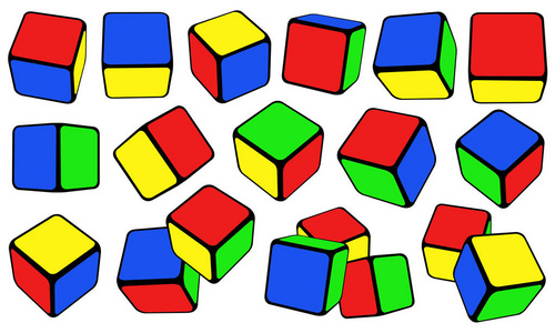 在白色上隔离的不同颜色的立方体集