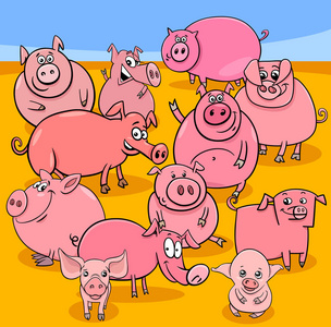 卡通猪农场动物字符组照片