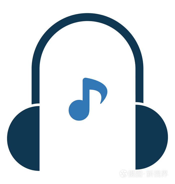 带有耳机标志符号颜色矢量图标的音乐笔记可编辑