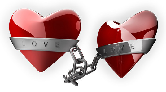 红色的心和孤立在白色的 3d 渲染上的银链