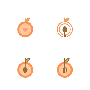 橙色水果图标设置设计插图隔离在白色背景, 矢量 eps10
