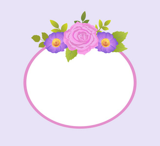 玫瑰和紫色雏菊鲜花相框问候