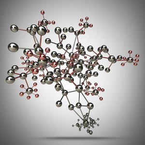 呈现银色光泽分子的三维结构