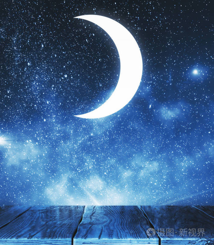 有创意的月亮在星空背景下想象与梦想概念