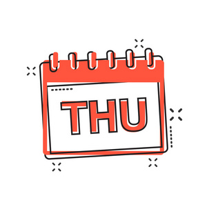 矢量卡通星期四日历页面图标的漫画风格.日历符号插图象形文字.