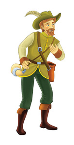 猎人动画片猎人站立和微笑-一些活动-例证为孩子动画片猎人跑-一些