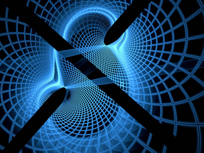 三个维组成的发光的方块, 线条和形状空间中的元素.科学和技术的概念.