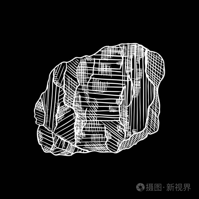 插画 岩石石头手绘制的样式.大石头.裂纹和损坏的石瓦砾建筑设计.